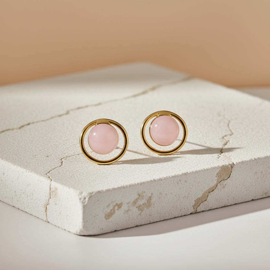 Gold Plated Pink Enamel Round Stud Earrings – Minimal Elegant Jewelry LE10348