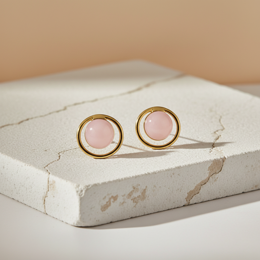 Gold Plated Pink Enamel Round Stud Earrings – Minimal Elegant Jewelry LE10348