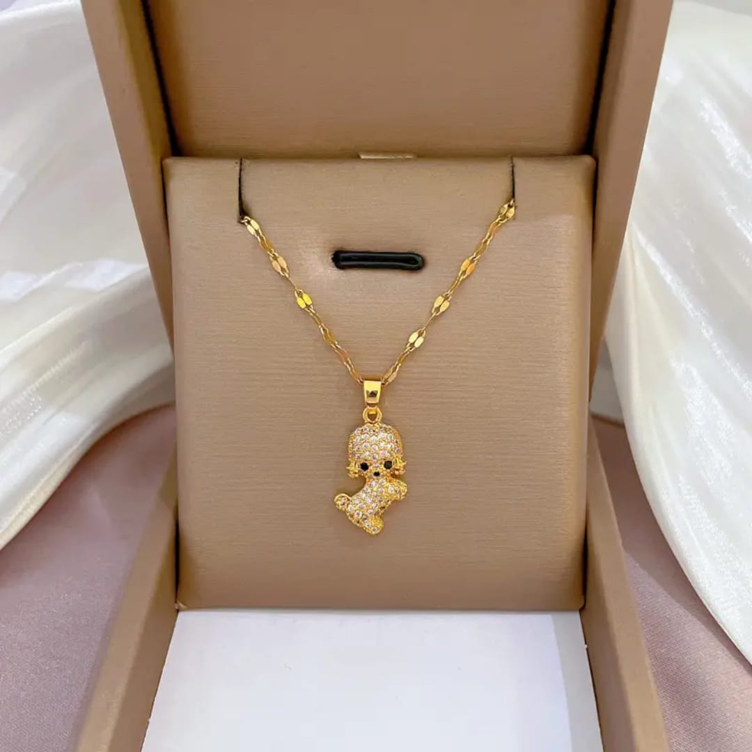 Gold Plated Puppy Pendant Necklace – Cute Sparkling Dog Charm Jewelry LN10315