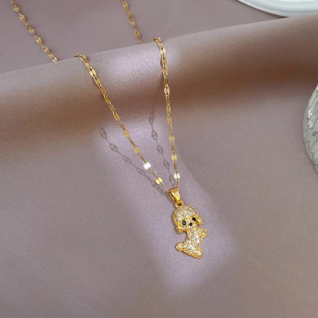 Gold Plated Puppy Pendant Necklace – Cute Sparkling Dog Charm Jewelry LN10315