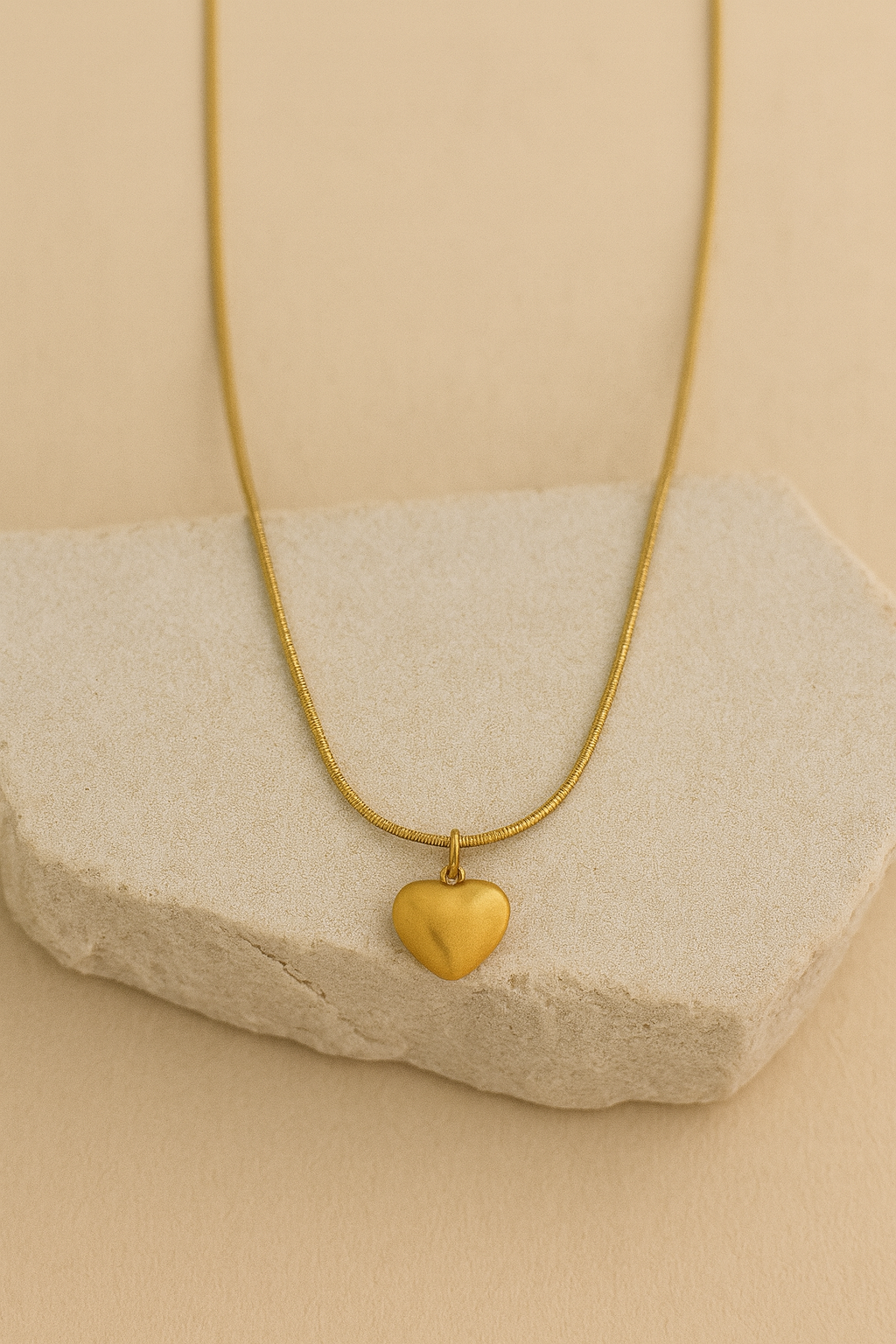 Gold Puff Heart Pendant Necklace – Classic LN10186