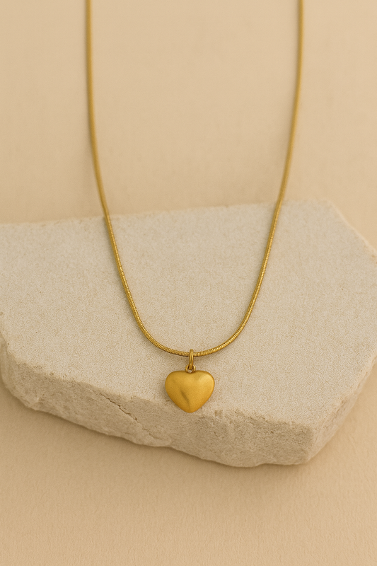 Gold Puff Heart Pendant Necklace – Classic LN10186