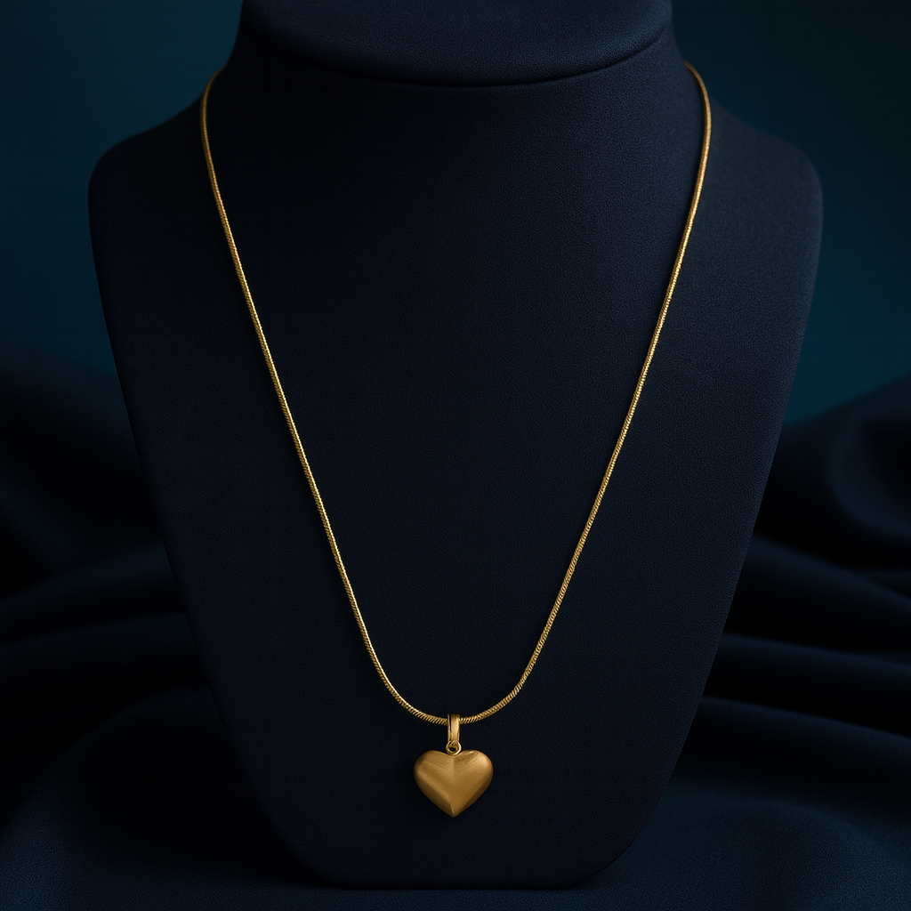 Gold Puff Heart Pendant Necklace – Classic LN10186
