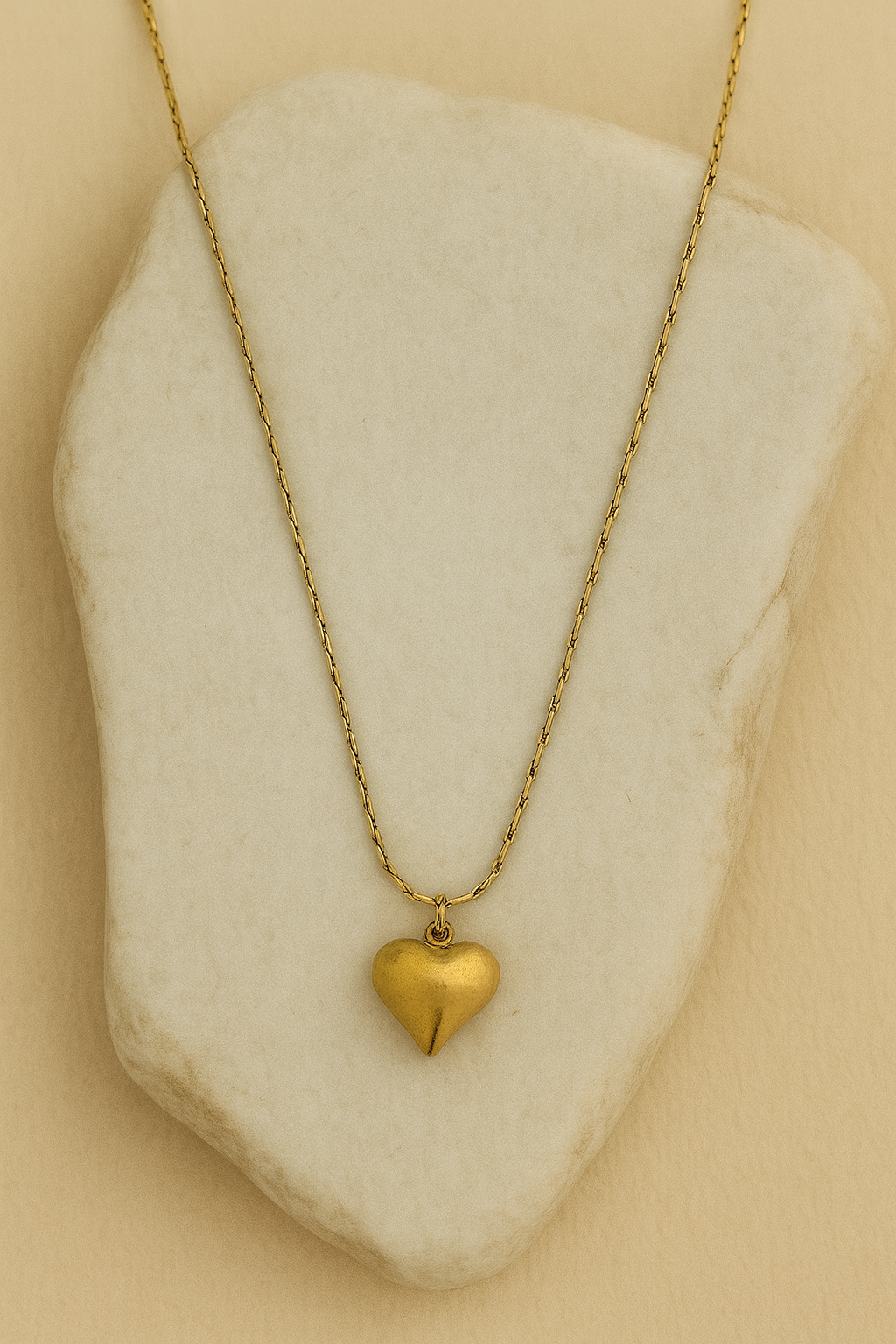 Gold Puff Heart Pendant Necklace – Textured Link Chain. LN10187