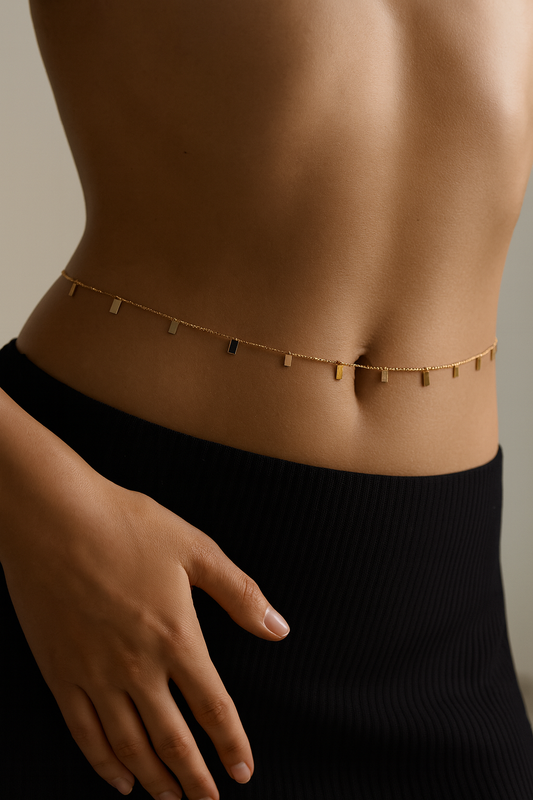 Gold Rectangle Charm Waist Chain – Minimalist Belly Chain Jewelry for Women LW10103