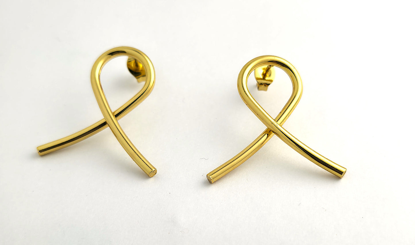 Gold Ribbon Loop Minimal Stud Earrings LE10241