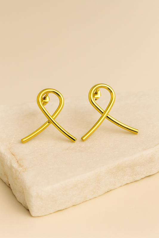 Gold Ribbon Loop Minimal Stud Earrings LE10241