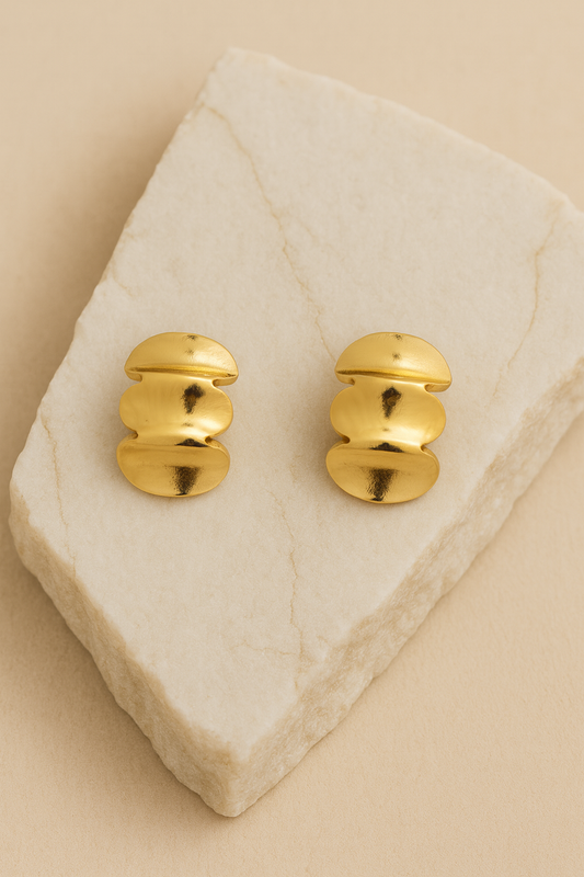 Gold Sculpted Dome Stud Earrings LE10224