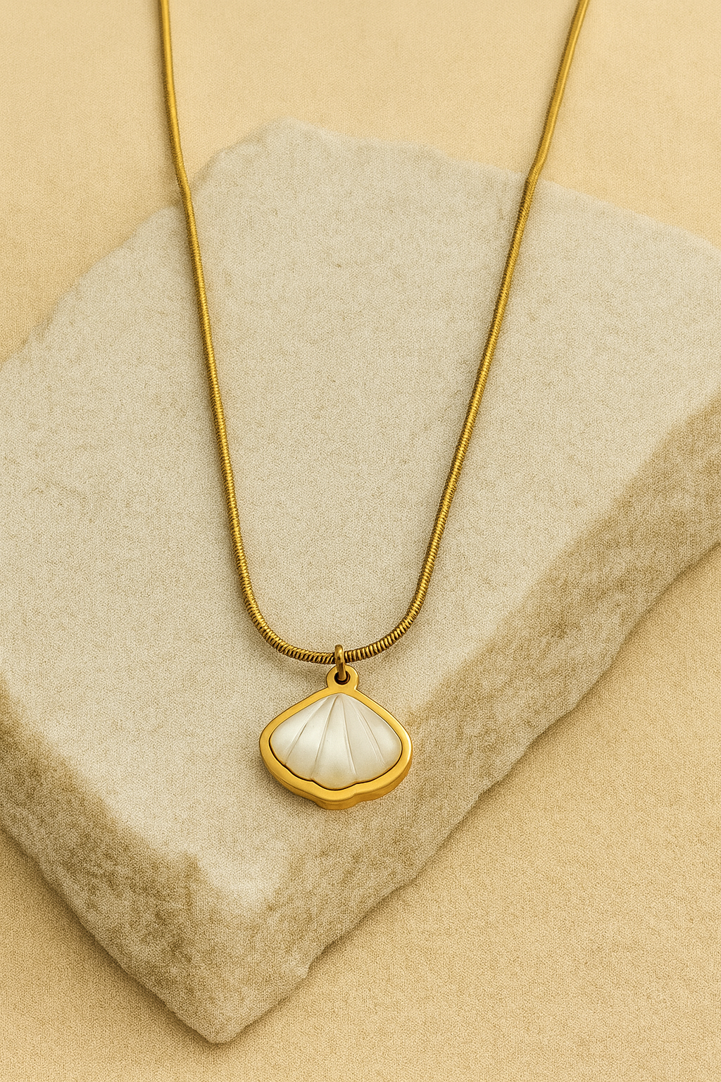 Gold Shell Pendant Necklace – Mother‑of‑Pearl Look LN10196