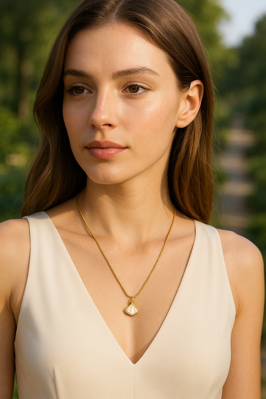 Gold Shell Pendant Necklace – Mother‑of‑Pearl Look LN10196