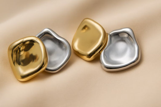 Gold Silver Cushion Stud Earrings LE10177