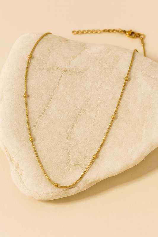 Gold Snake Chain Bead Station Necklace LN10225