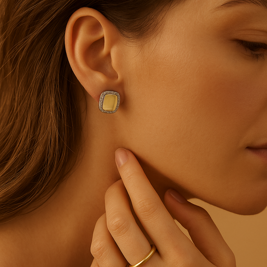 Gold Square Halo Stud Earrings LE10165