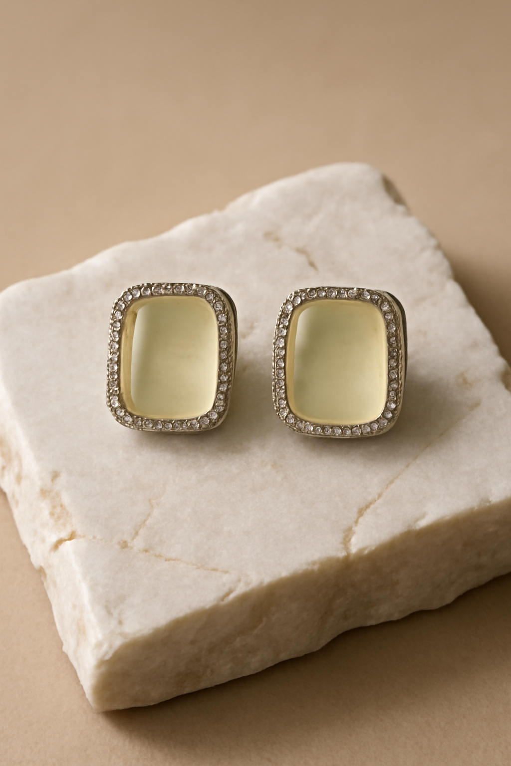 Gold Square Halo Stud Earrings LE10165