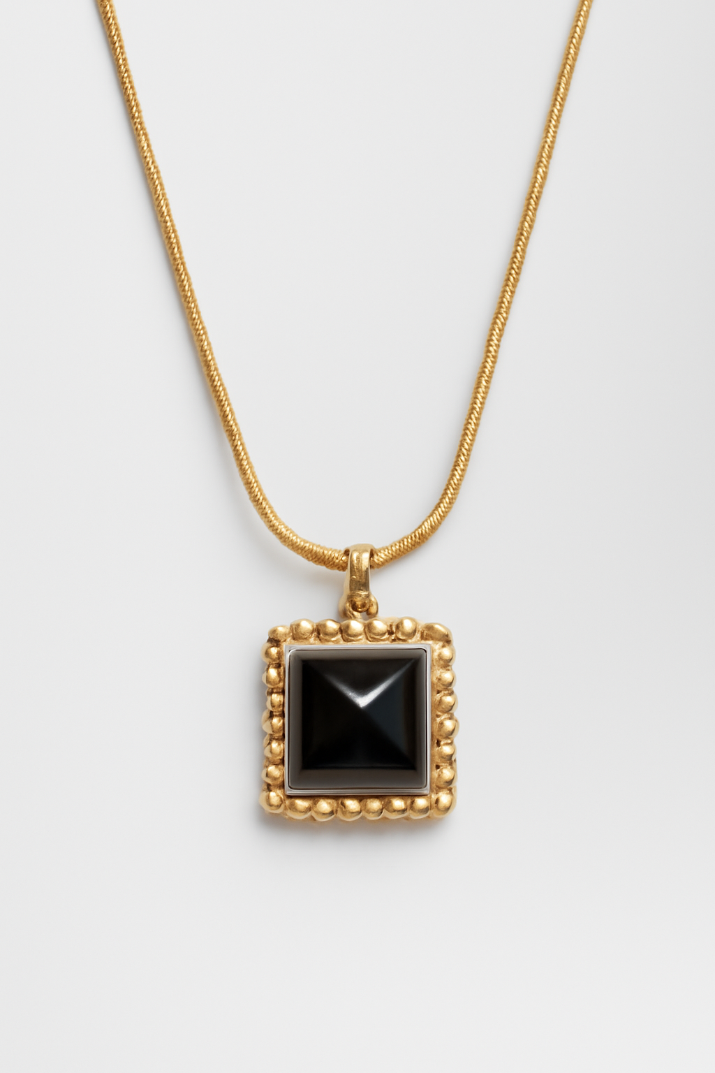 Gold Square Pendant Necklace with Black Onyx – Vintage Inspired Gold Vermeil Jewelry  Bold Statement Necklace LN10130