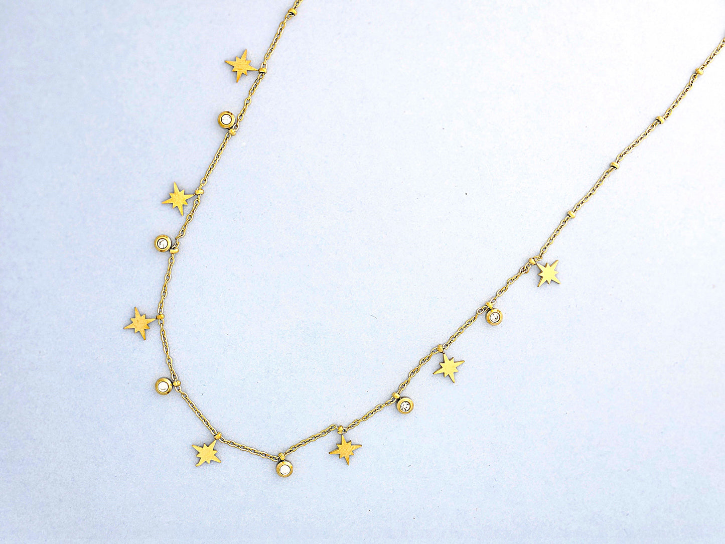 Gold Star Charm Necklace with Cubic Zirconia – Dainty Celestial Pendant Chain LN10167