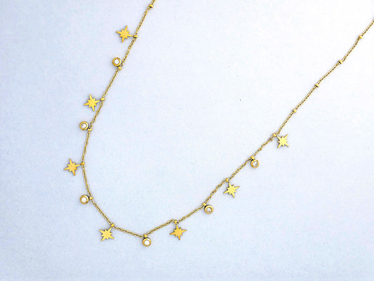 Gold Star Charm Necklace with Cubic Zirconia – Dainty Celestial Pendant Chain LN10167