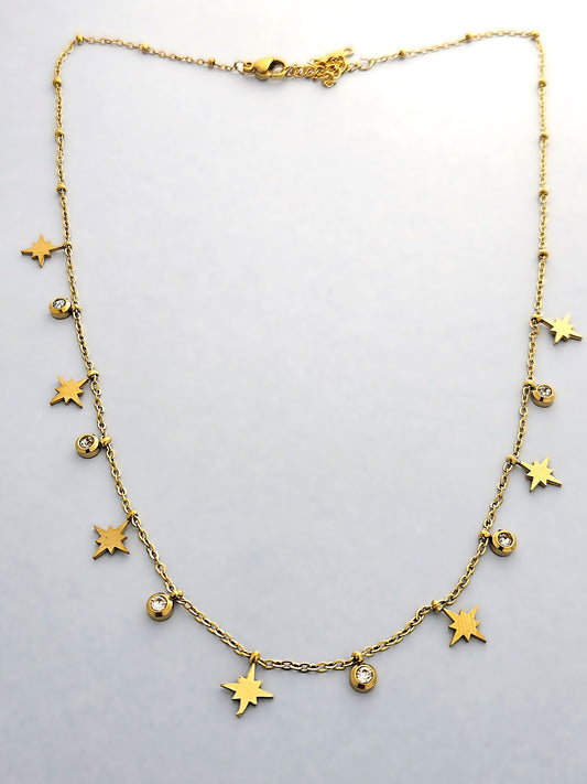 Gold Star Charm Necklace with Cubic Zirconia – Dainty Celestial Pendant Chain LN10167
