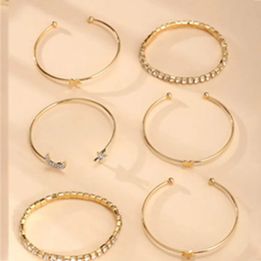 Gold Star & Moon Adjustable Cuff Bracelet Set LB10109
