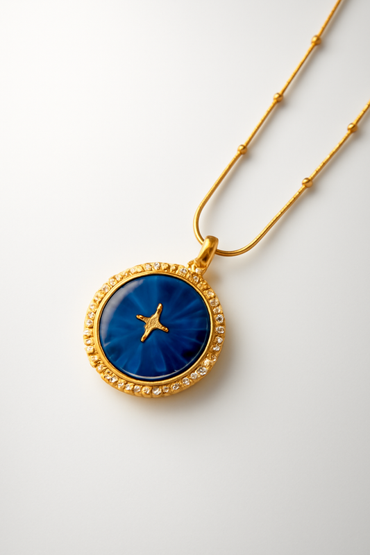 Gold Starry Night Blue Pendant Necklace – Celestial Jewelry in Gold Vermeil LN10125