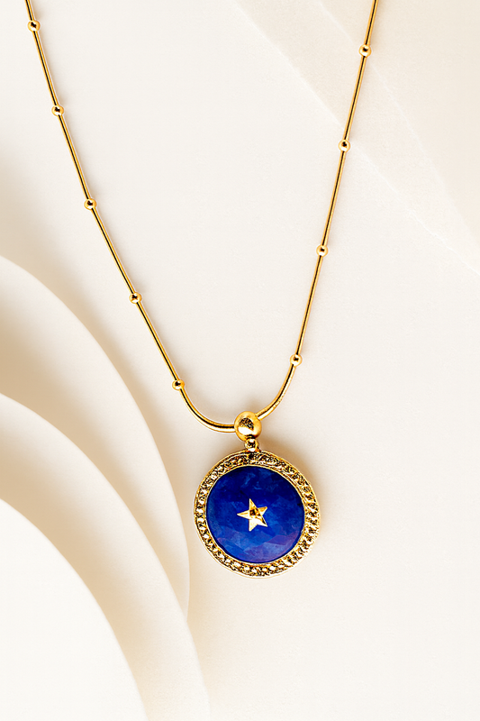Gold Starry Night Blue Pendant Necklace – Celestial Jewelry in Gold Vermeil LN10125