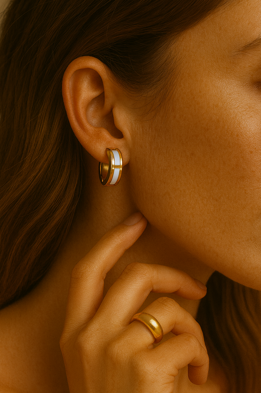 Gold Stripe Enamel Hoop Earrings LE10175