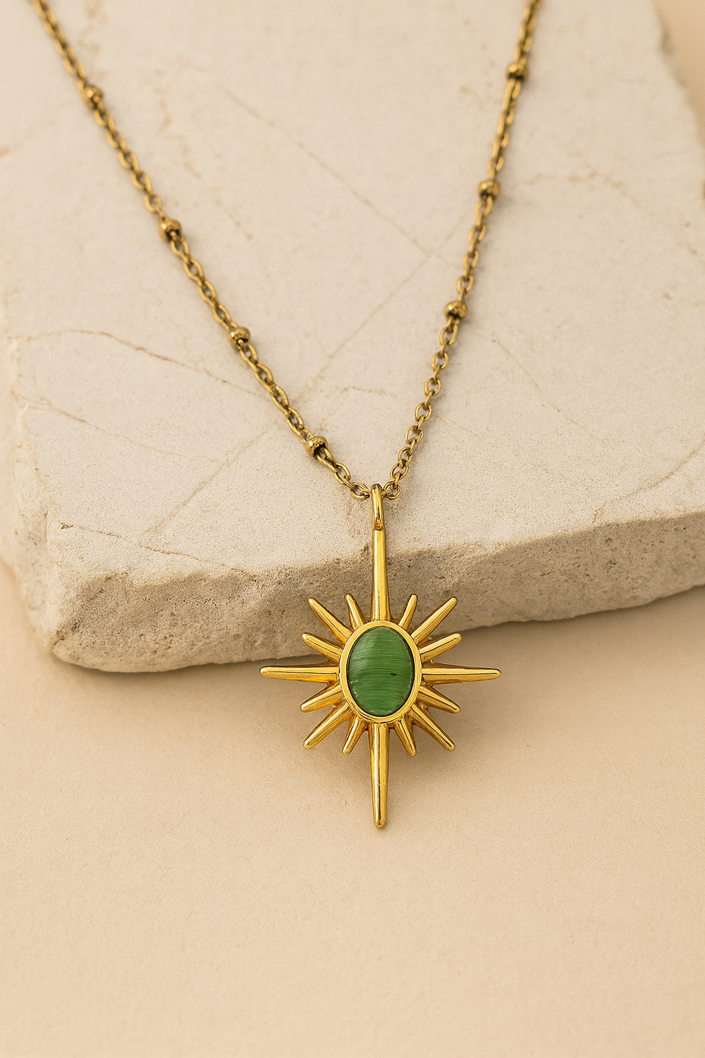 Gold Sunburst Pendant Necklace with Stone – Celestial Jewelry in Gold Vermeil LN10131