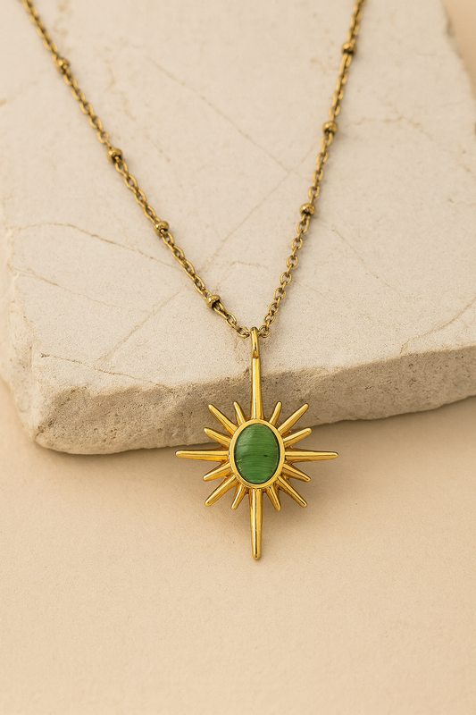 Gold Sunburst Pendant Necklace with Stone – Celestial Jewelry in Gold Vermeil LN10131