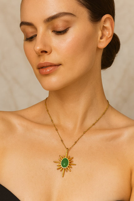 Gold Sunburst Pendant Necklace with Stone – Celestial Jewelry in Gold Vermeil LN10131