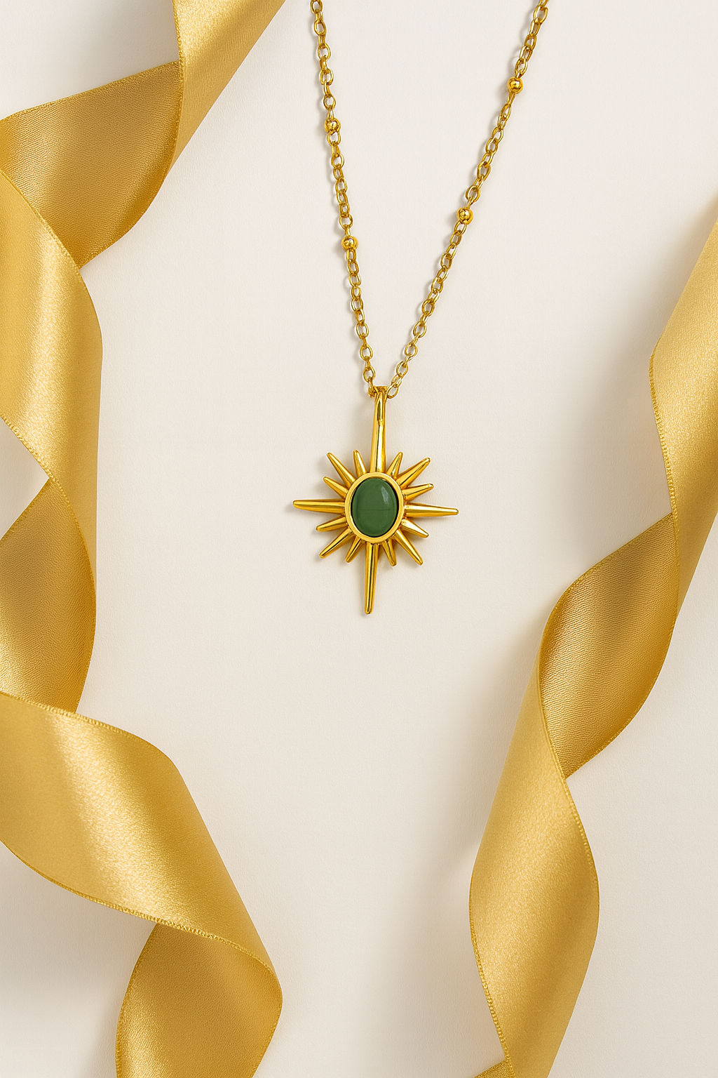 Gold Sunburst Pendant Necklace with Stone – Celestial Jewelry in Gold Vermeil LN10131