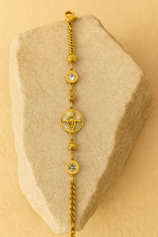 Gold Symbol Bracelet with Crystals Elegant Chain Jewelry LB10096