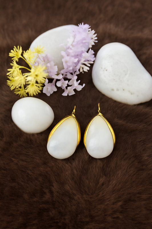 Gold Teardrop Mother of Pearl Earrings LE10183