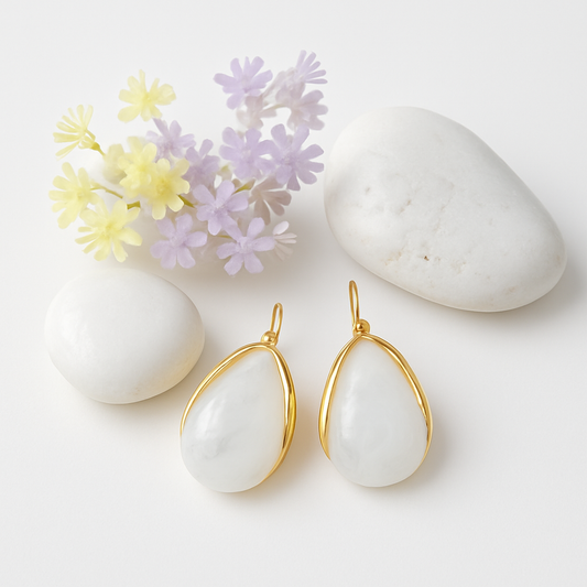 Gold Teardrop Mother of Pearl Earrings LE10183
