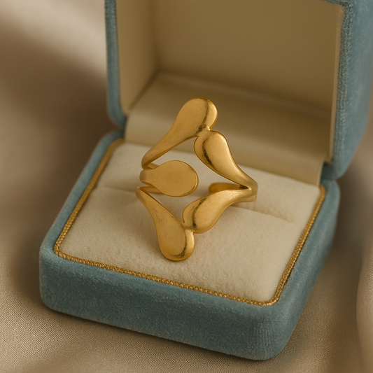 Gold Teardrop Petal Statement Ring LR10124