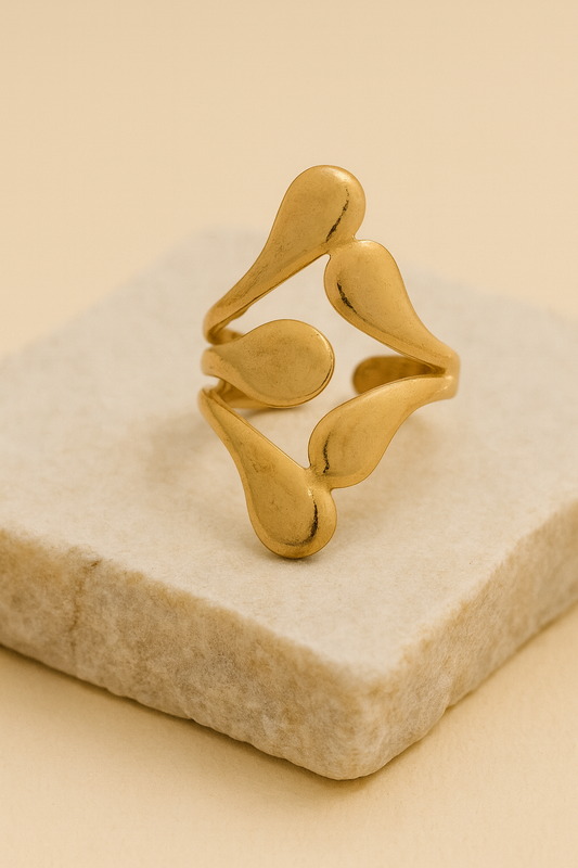 Gold Teardrop Petal Statement Ring LR10124