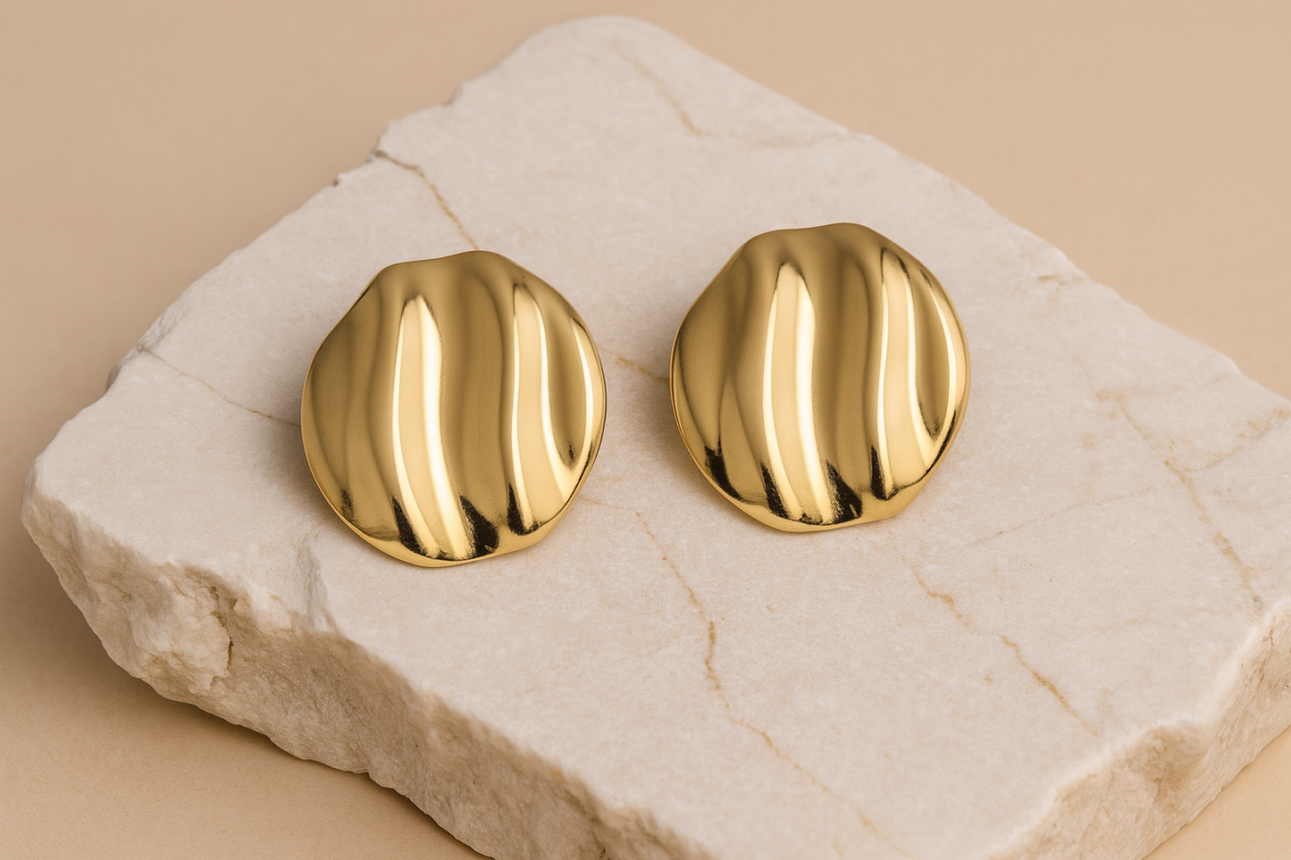 Gold Textured Dome Earrings for Women – Modern Statement Studs LE10283