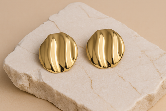Gold Textured Dome Earrings for Women – Modern Statement Studs LE10283