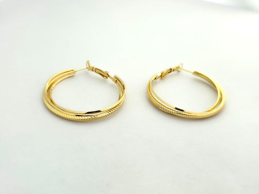 Gold Textured Double Hoop Earrings LE10211