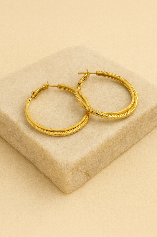 Gold Textured Double Hoop Earrings LE10211