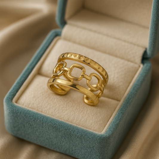 Gold Triple Band Chain Link Ring LR10125