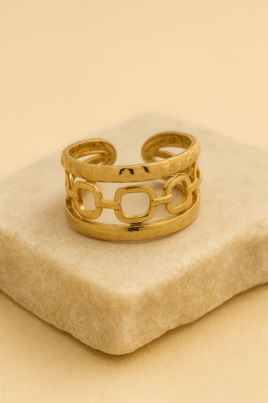 Gold Triple Band Chain Link Ring LR10125