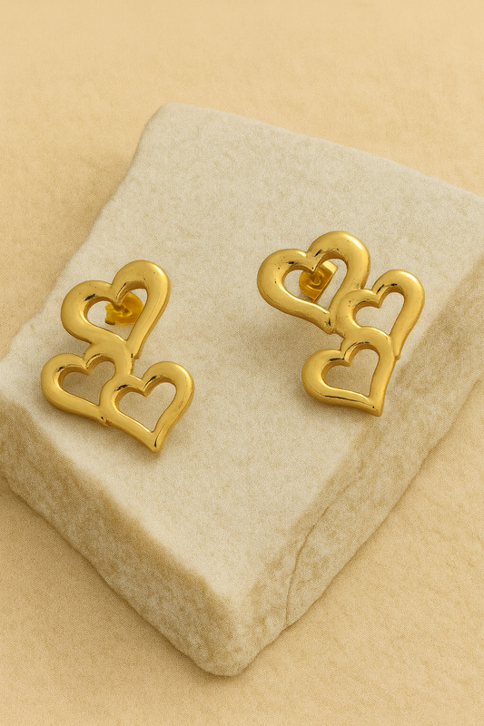 Gold Triple Heart Statement Earrings LE10223