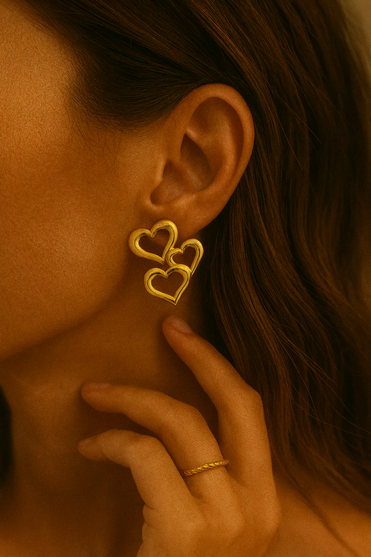 Gold Triple Heart Statement Earrings LE10223