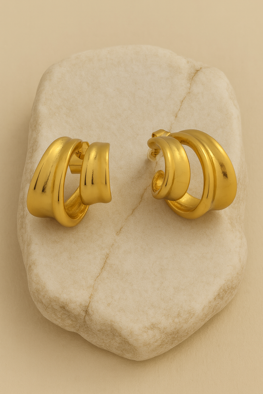 Gold Triple Hoop Huggie Earrings LE10225