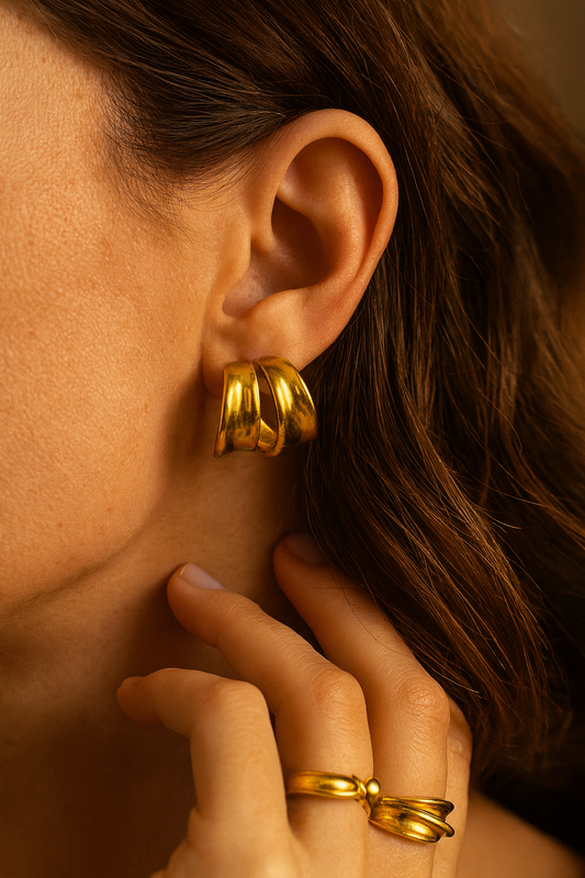 Gold Triple Hoop Huggie Earrings LE10225