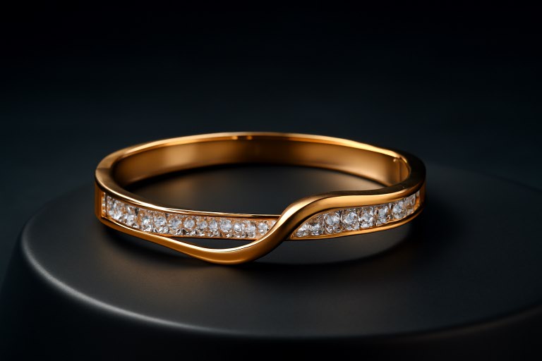 Gold Twist Bangle with Sparkling Crystals  Elegant Women’s Bracelet LB10083