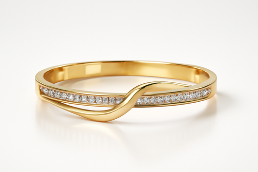 Gold Twist Bangle with Sparkling Crystals  Elegant Women’s Bracelet LB10083