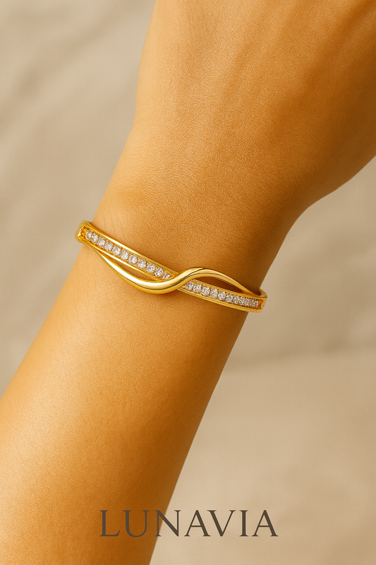 Gold Twist Bangle with Sparkling Crystals  Elegant Women’s Bracelet LB10083