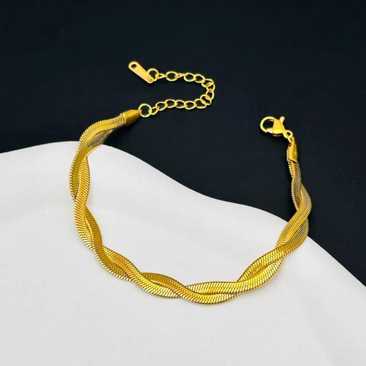 Gold Twisted Herringbone Bracelet – Modern Chain LB10106