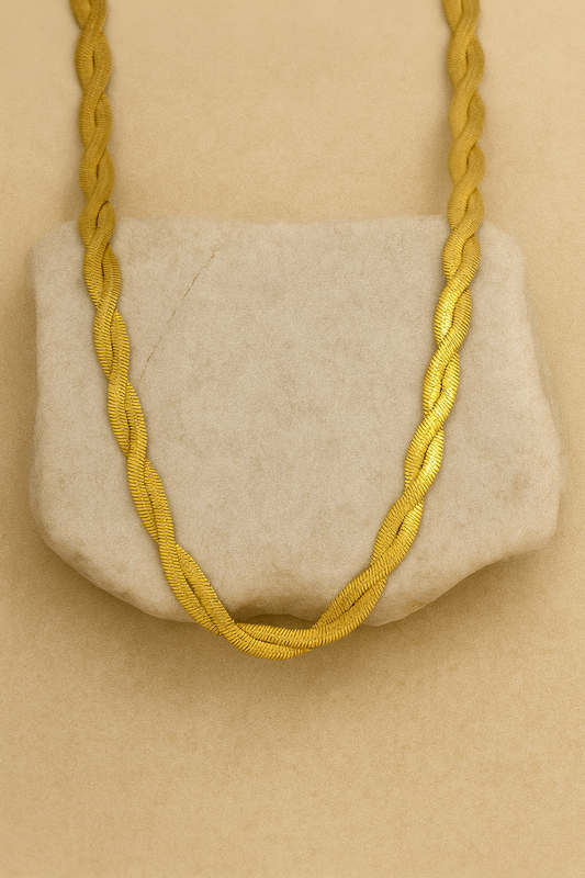 Gold Twisted Herringbone Chain Necklace LN10204